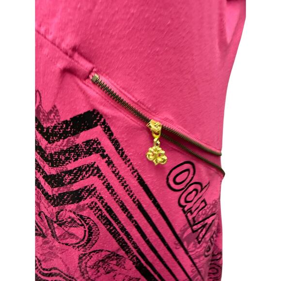 VTG Y2K Dereon Beyonce Womens Medium Fleur De Lis Pink BodyCon Dress Zip Midi - Picture 5 of 5